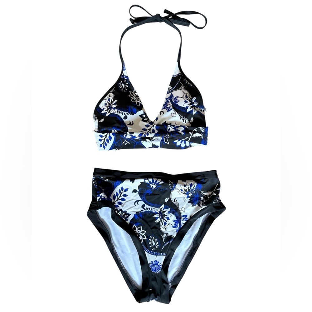 Like new La vie en Rose women's floral bikini high waisted bottom black/blue M
